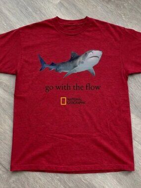 National Geographic Shark Go With The Flow T-shirt - Red Graphic Nature Tee